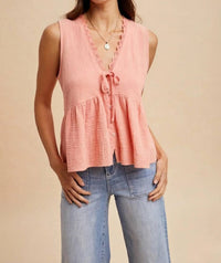 Anniewear - Sleeveless Button Front Top