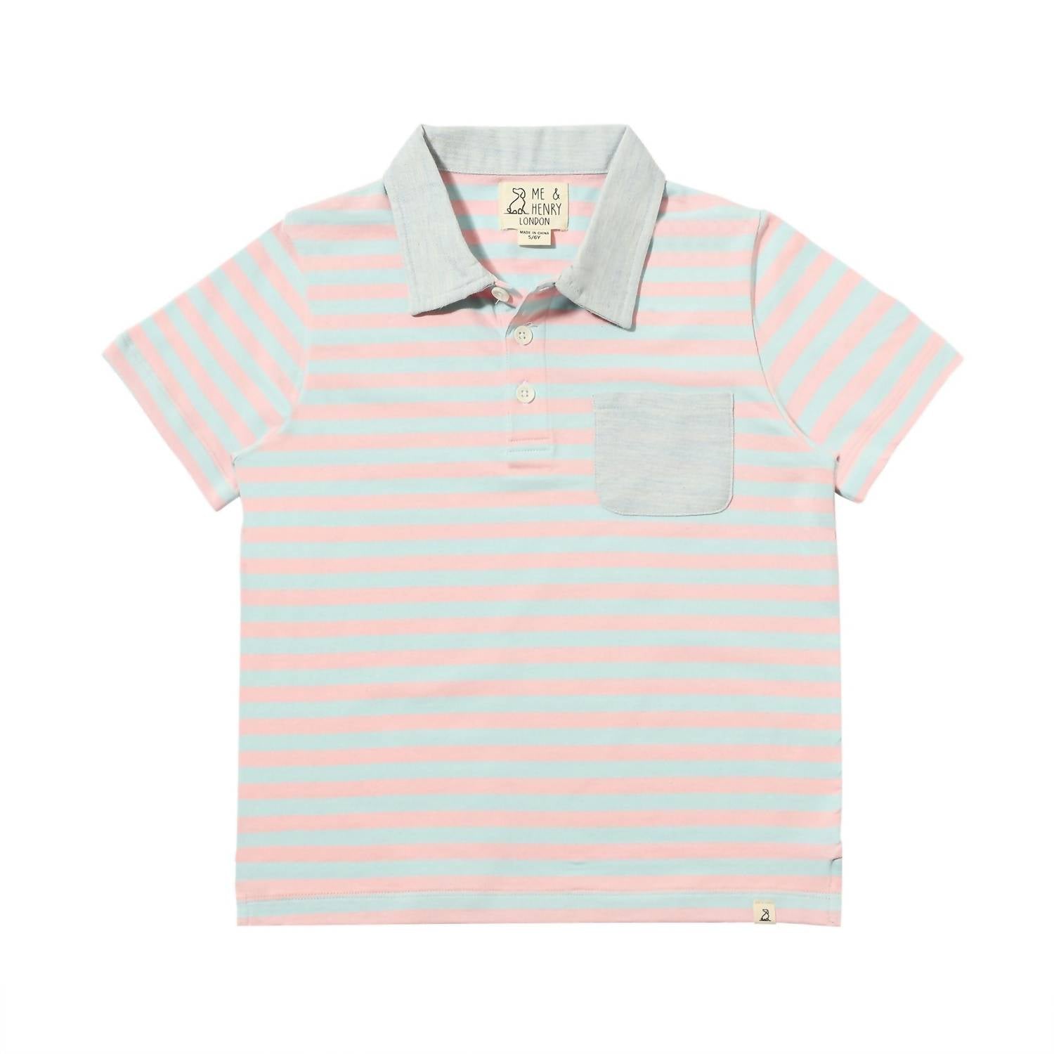 ME & HENRY Boy's Anchor Polo in pink sky - kids' shirt