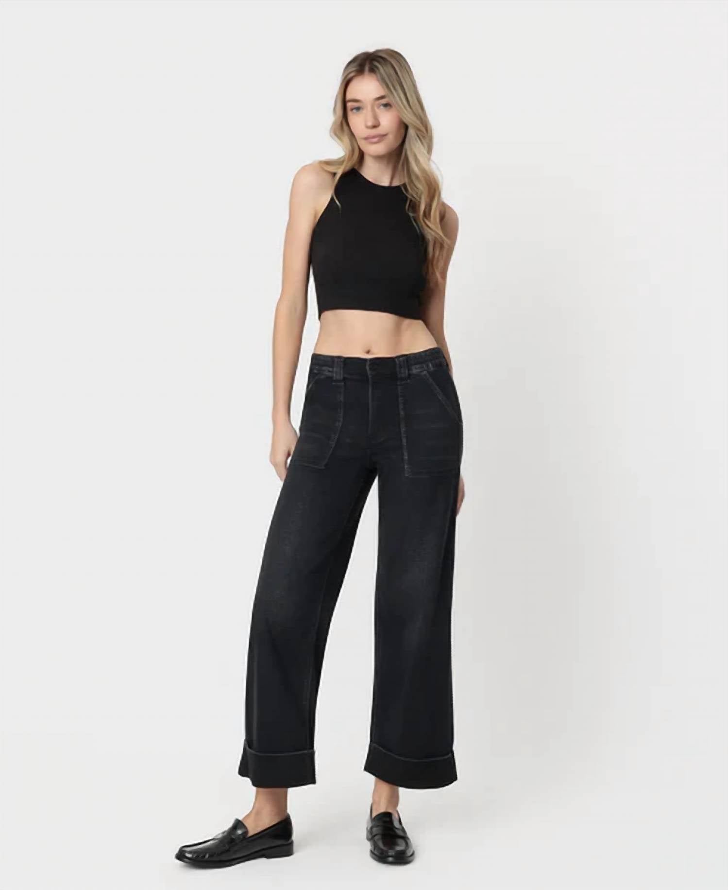Vervet By Flying Monkey - High Rise Cuffed Baggy Wide Jeans - Plus