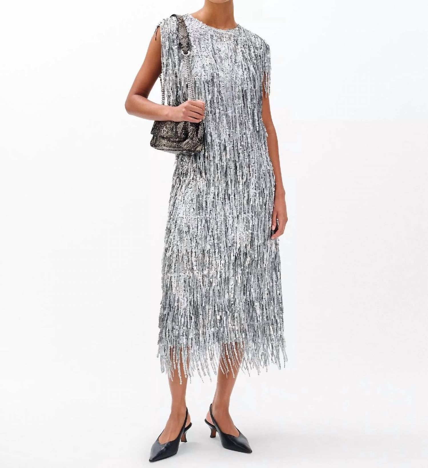 Rag & Bone Billie Sequin Midi Skirt in gunmetal - women's skirt - detail view