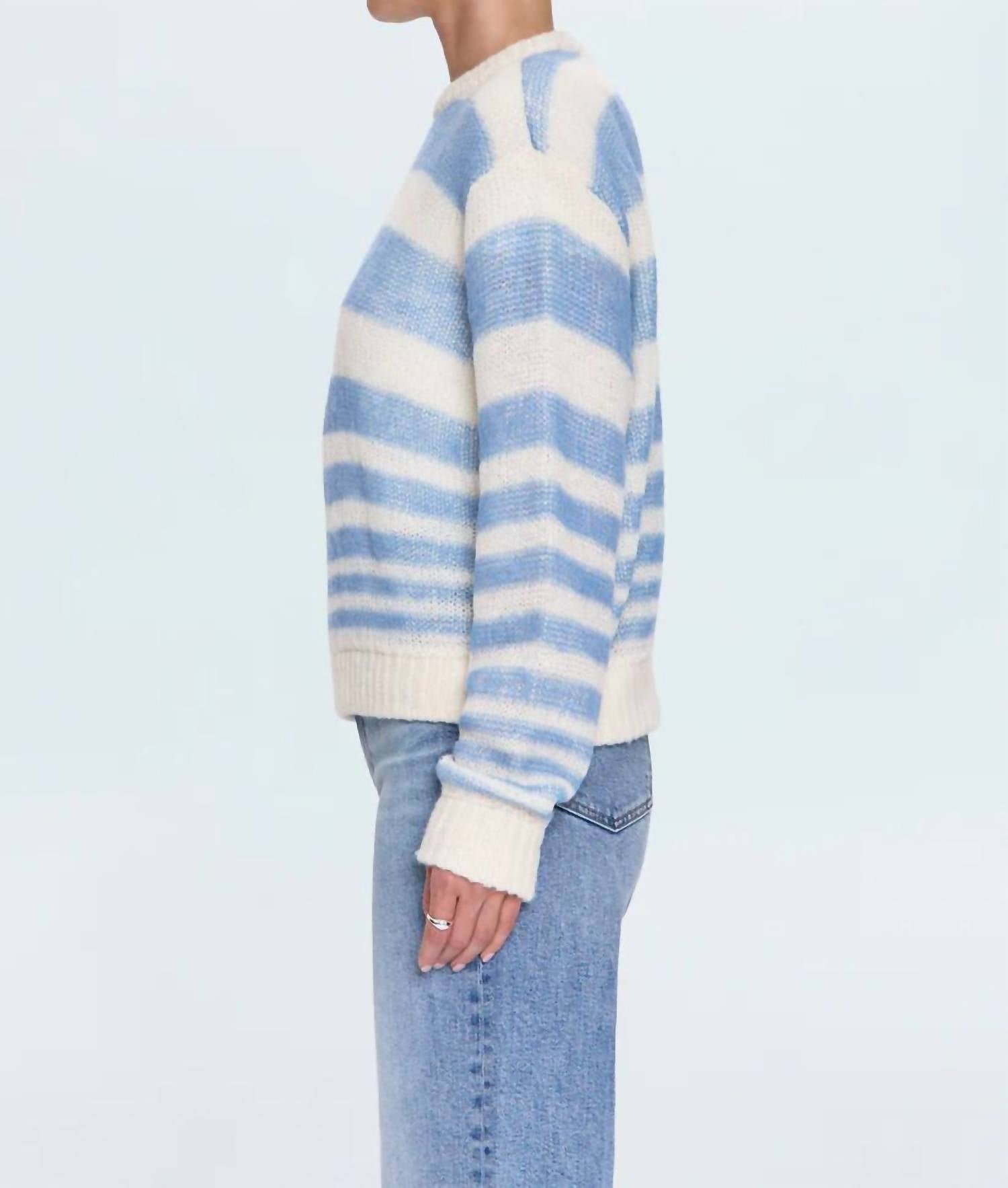 PISTOLA Moa Striped Bubble Sweater in blue stripe - women's sweater - detail view