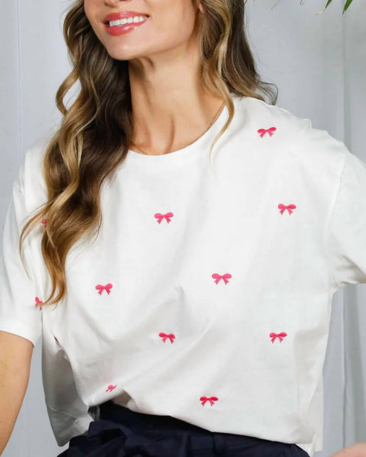 Vine & Love - Bow Embroidered Short Sleeve Tee