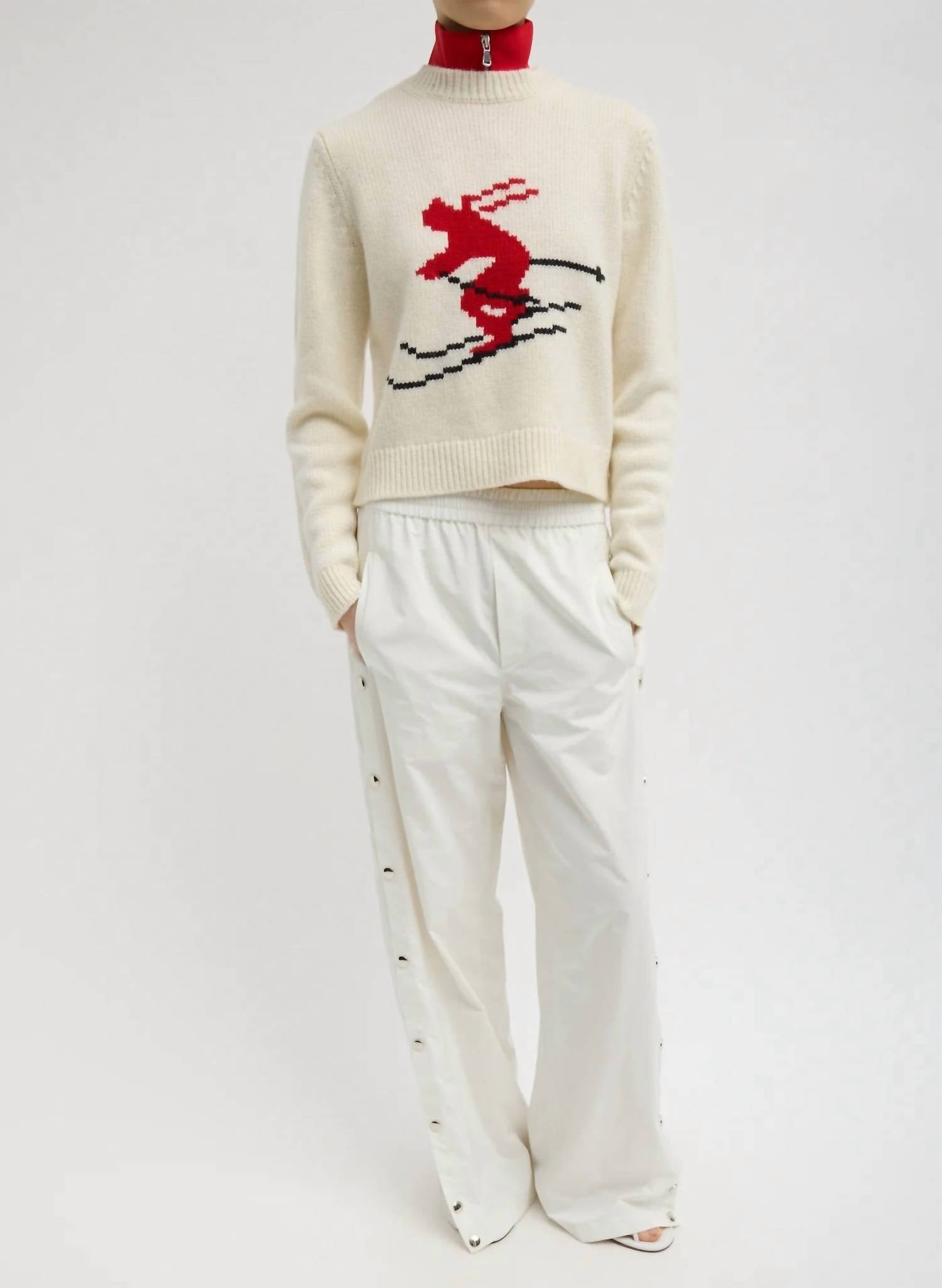 Tibi Soft Wool Ski Shrunken Sweater in ivory - women's sweater - alternate view