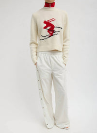 Tibi Soft Wool Ski Shrunken Sweater in ivory multi - women's sweater - alternate view