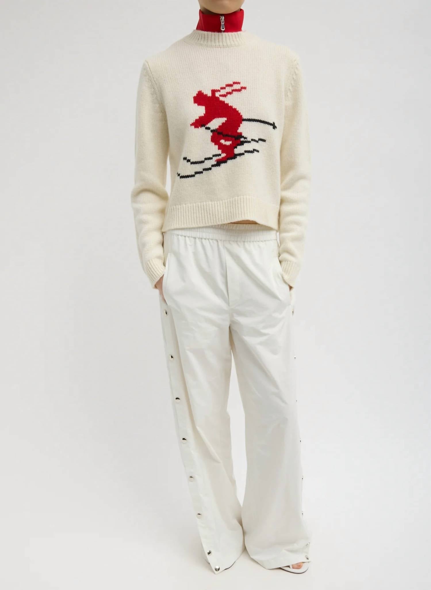 Tibi Soft Wool Ski Shrunken Sweater in ivory multi - women's sweater - alternate view