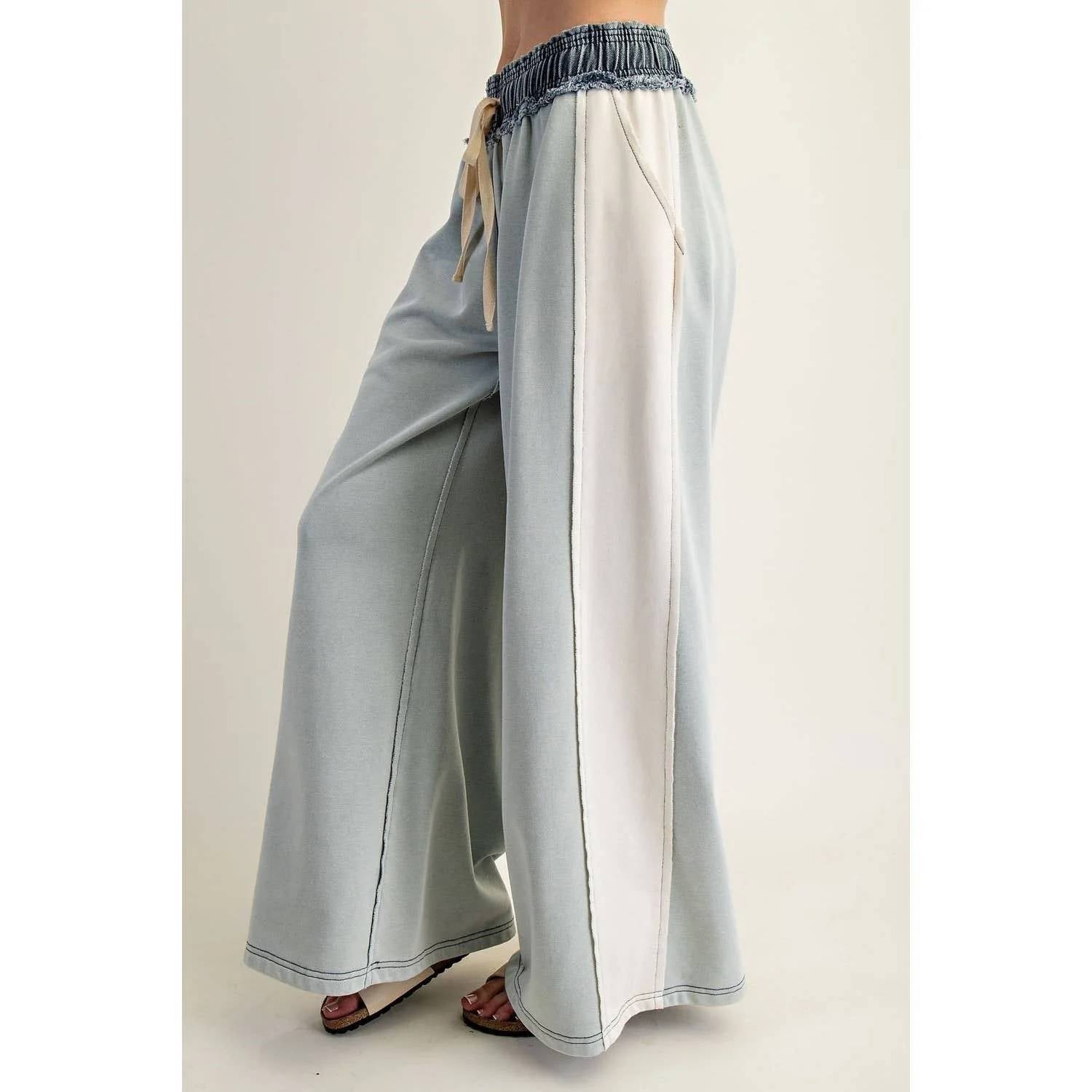 Style Usa - Color Block Denim Drawstring Pants