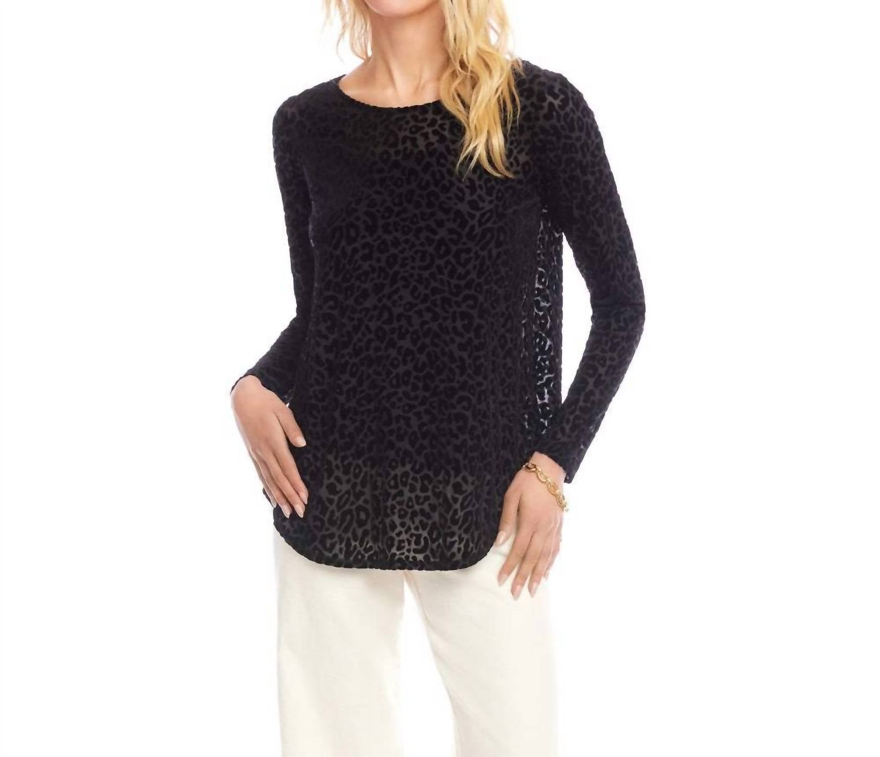 Karen Kane - Long Sleeve Velvet Burnout Shirttail Top