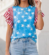 Aapparella - Independence Day Star & Stripe Ruffle Sleeve Top