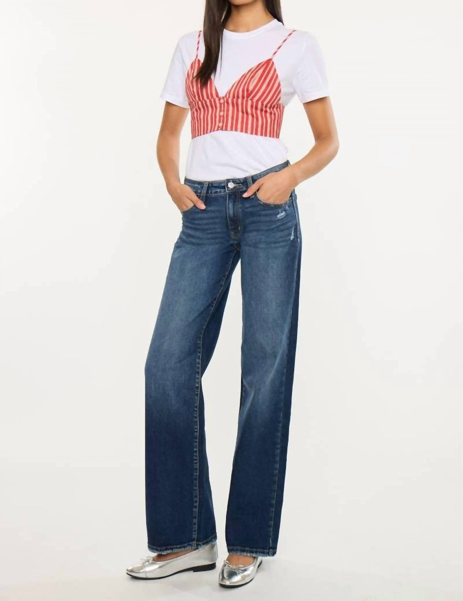 KanCan Mid Rise Wide Leg Jeans in dark wash 1 - women's jeans - alternate view