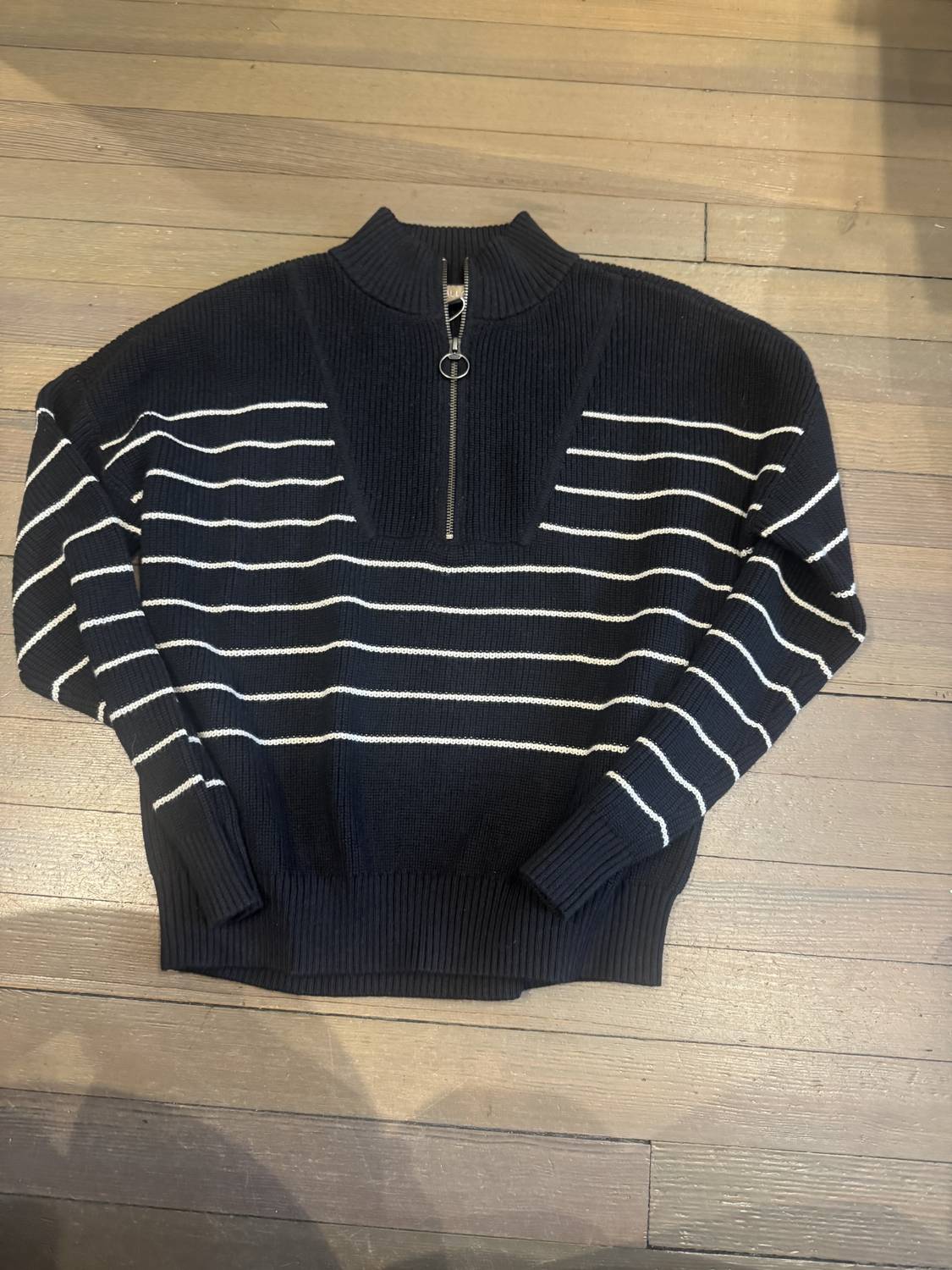 Lilla P - Women's Striped Zip Front Sweater
