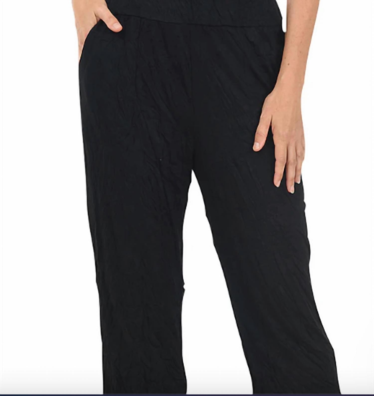Shana Apparel Pull-on Crinkle Pants in black - women's pants - detail view