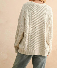 Miou Muse - Round Neck Cable Knitted Sweater