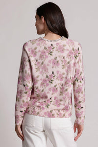 Minnie Rose - Cotton Cashmere Printed Crew With Jewels Sweater