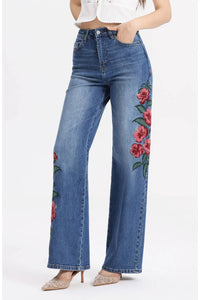 Bayeas - Paris Embroidered High Rise Straight Leg Jeans