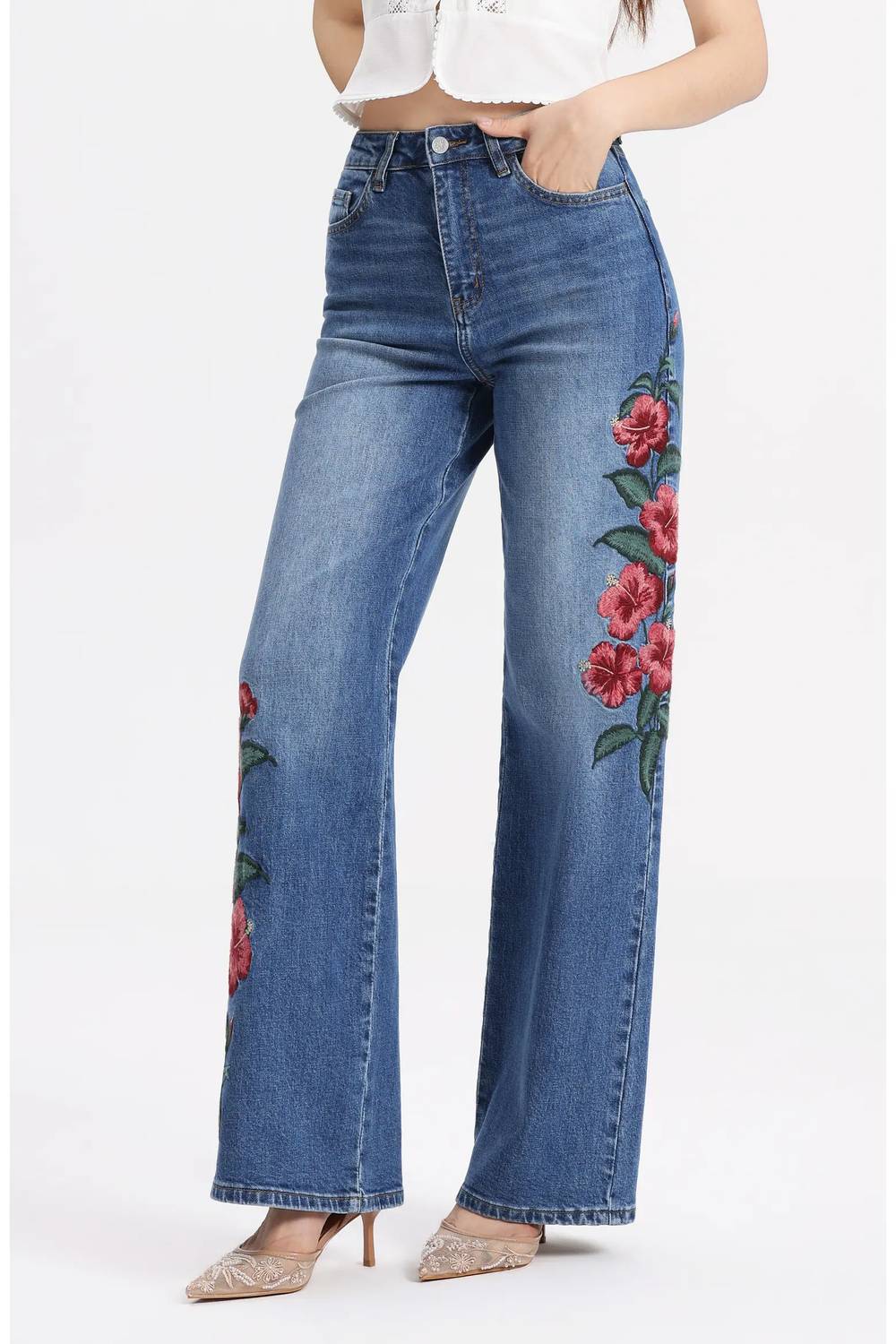 Bayeas - Paris Embroidered High Rise Straight Leg Jeans