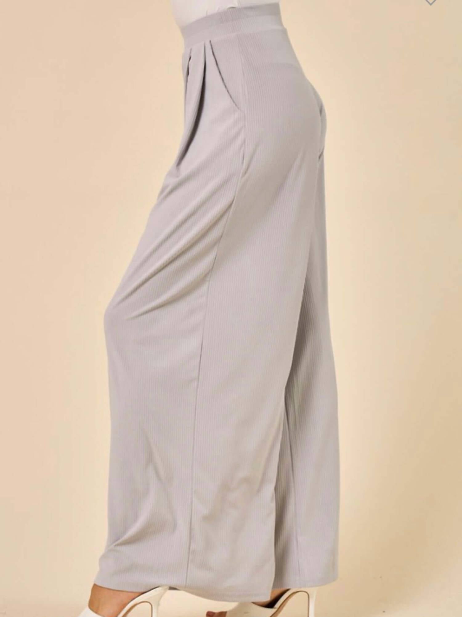 Saints & Hearts - Heather Ribbed Top And Wide Leg Pants Set
