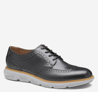 JOHNSTON & MURPHY Men's Larkin Wingtip Oxfords in black italian calfskin - men's shoe - detail view