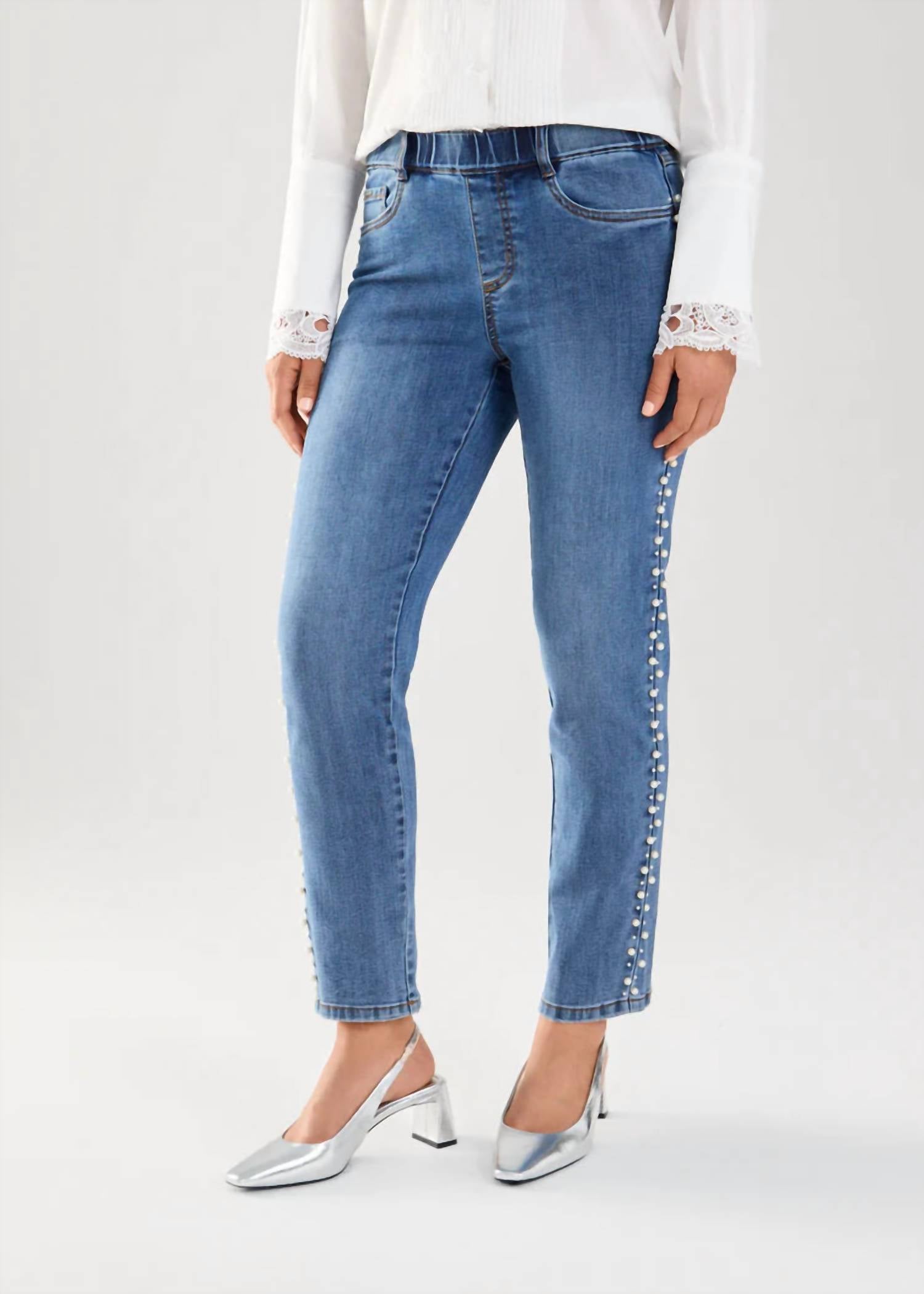 FDJ Phyllis Pull-on Pencil Ankle Denim With Pearl Embellishments Jeans in indigo - women's jeans