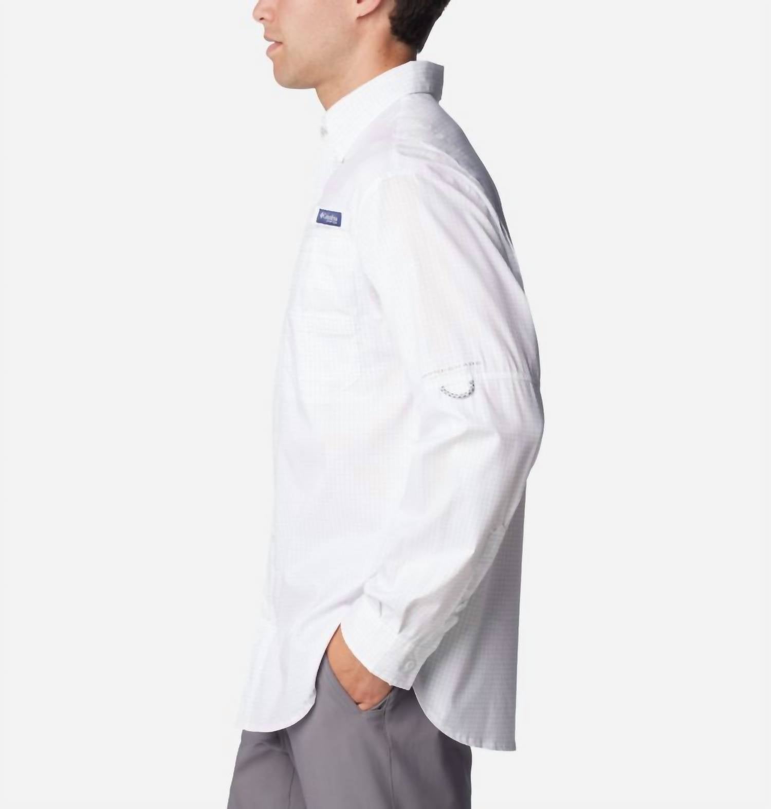Columbia Super Tamiami Long Sleeve Shirt in sorbet multi gingh - men's shirt - detail view