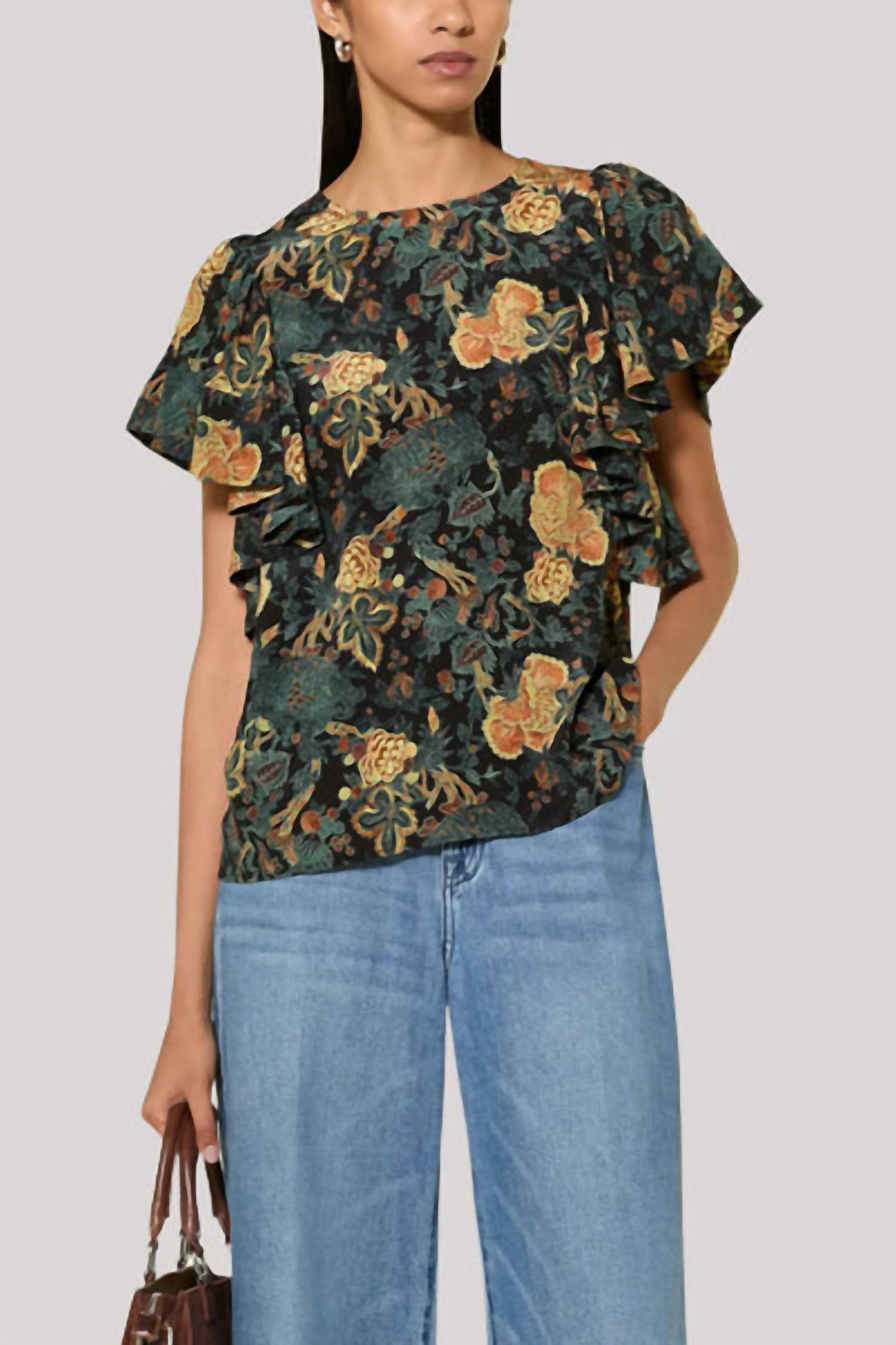 Ulla Johnson Lena Silk Flutter Sleeve Blouse in nuit - women's blouse
