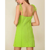 Lumiere - Ribbed Knit Mini Tie Strap Twist Front Dress