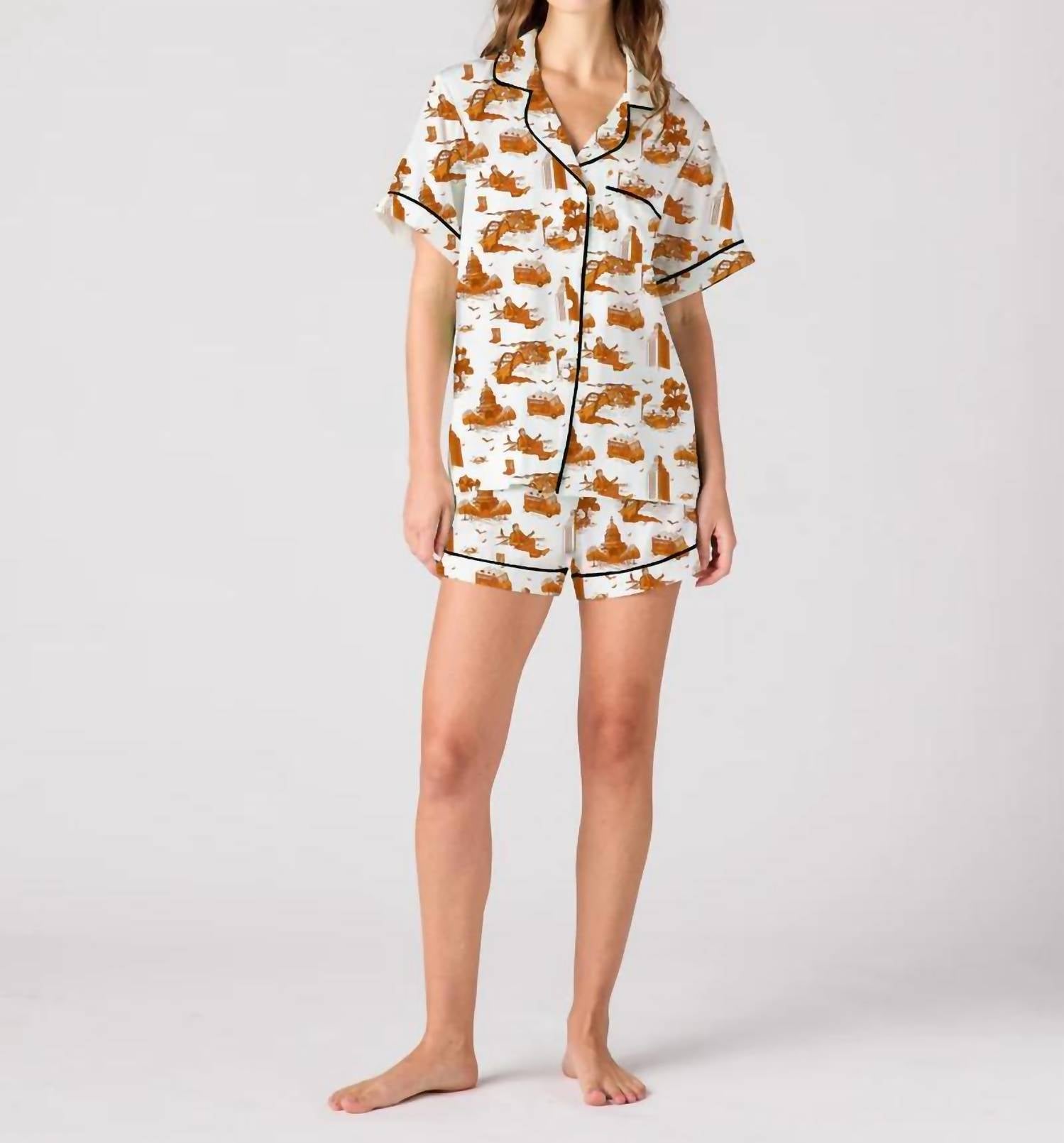 KATIE KIME Austin Toile Pajama Shorts Set in burnt orange - women's intimate