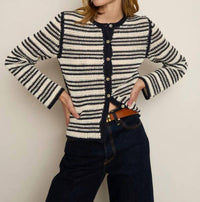 Nation LTD Courtney Crochet Cardigan in seascape stripe - women's cardigan - detail view