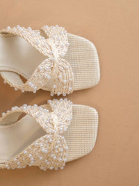 Oasis Society - Women's Tiara Pearl Embroidered Raffia Block Heel