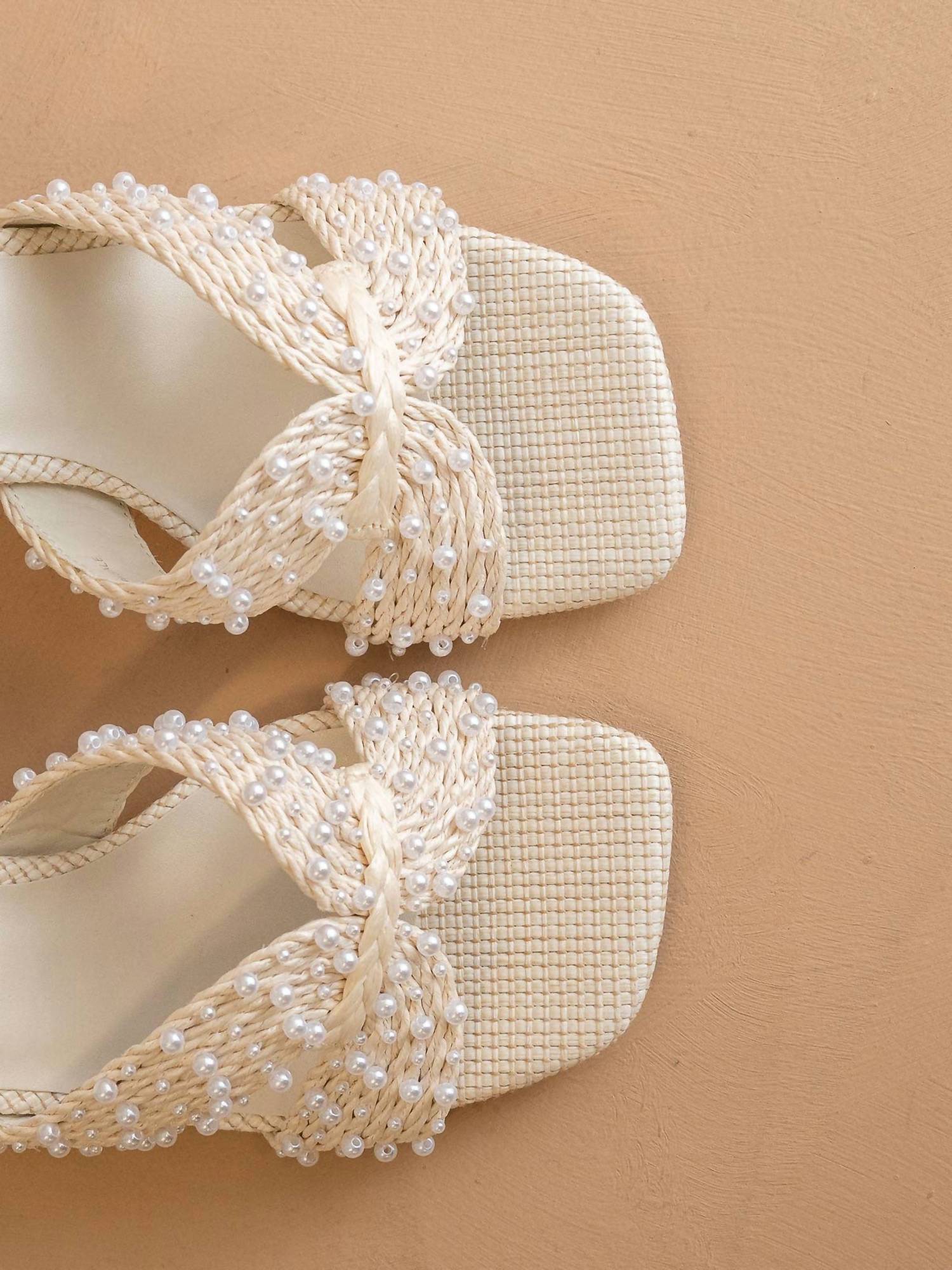 Oasis Society - Women's Tiara Pearl Embroidered Raffia Block Heel