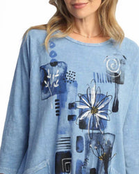 Jess & Jane Lily Mineral Washed Patch Pocket Cotton Top in blue - women's blouse - alternate view