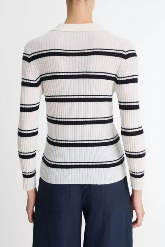Vince - Silk Blend Stripe Polo Sweater