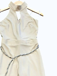 Sheri Bodell Women's Mock Neck Key Hole Jumpsuit in sand - women's pants - detail view