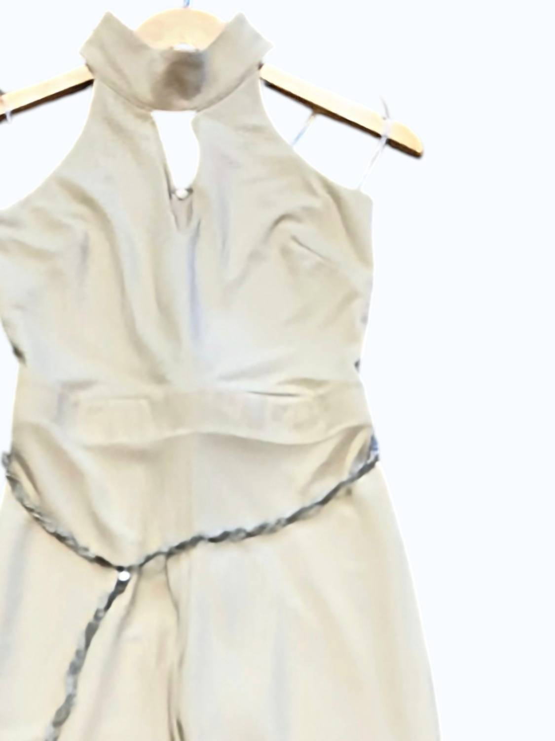 Sheri Bodell Women's Mock Neck Key Hole Jumpsuit in sand - women's pants - detail view