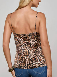L'Agence Jane Spaghetti Strap Top in cinnamon swirl paisley leopard - women's shirt - detail view