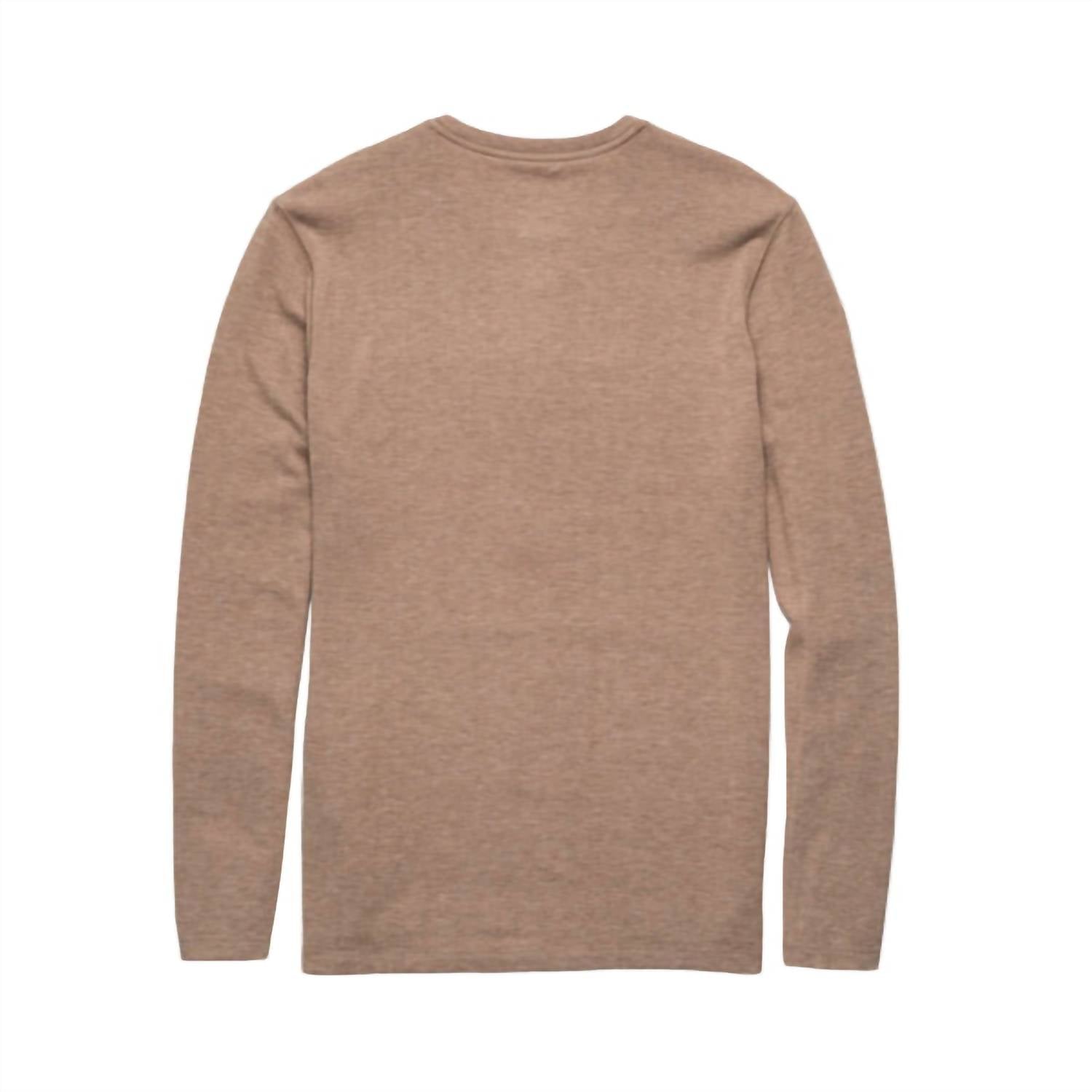 Surfside Supply Men's Sean Ultra Soft Classic Henley Top in camel heather - men's long sleeve top - detail view