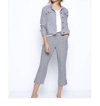 Picadilly - Fringe Trim Pant in Grey/White