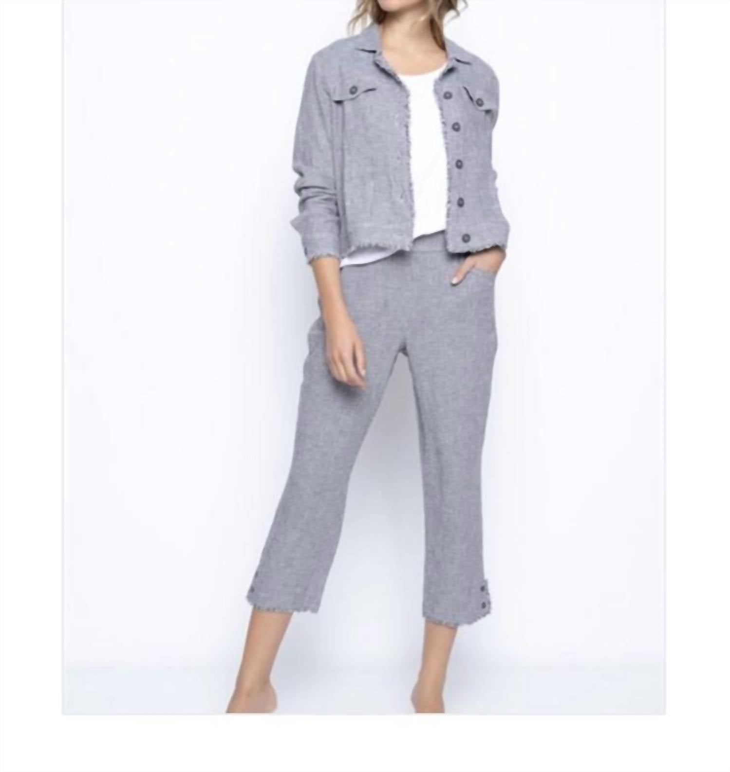 Picadilly - Fringe Trim Pant in Grey/White