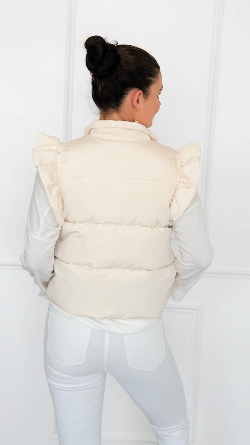 Jodifl - Ruffle Puffer Vest With Bows