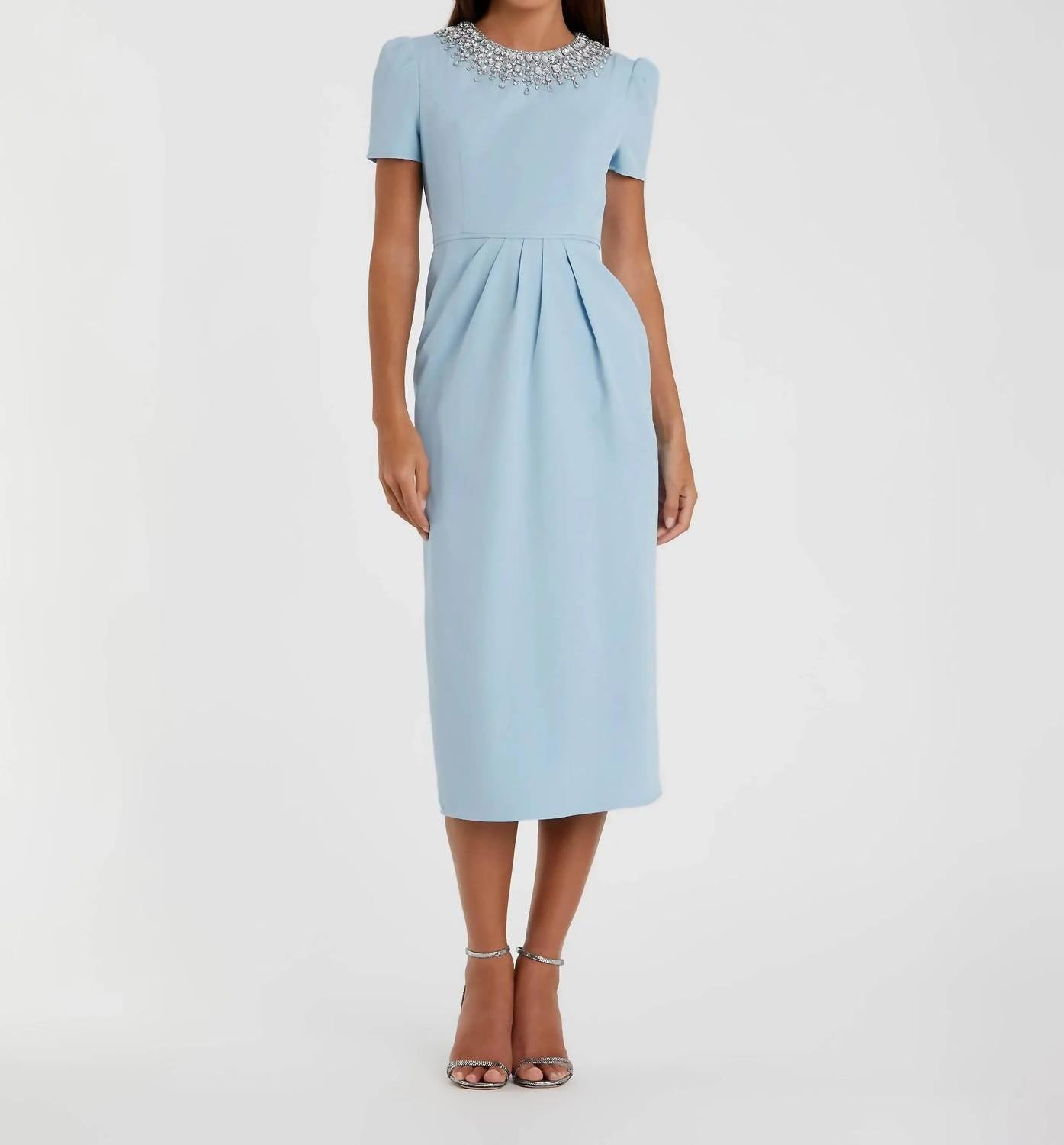 Mac Duggal - Rhinestone Neckline Sheath Midi Dress