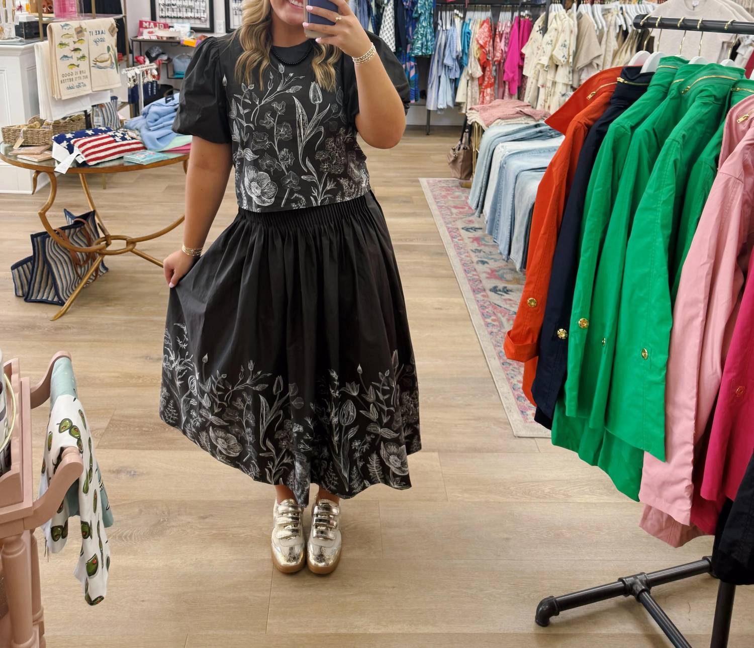 Tcec - Fine Pleat Botanical Print Skirt