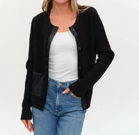 SIX/FIFTY Natalia Faux Leather Cardigan in black 1 - women's cardigan
