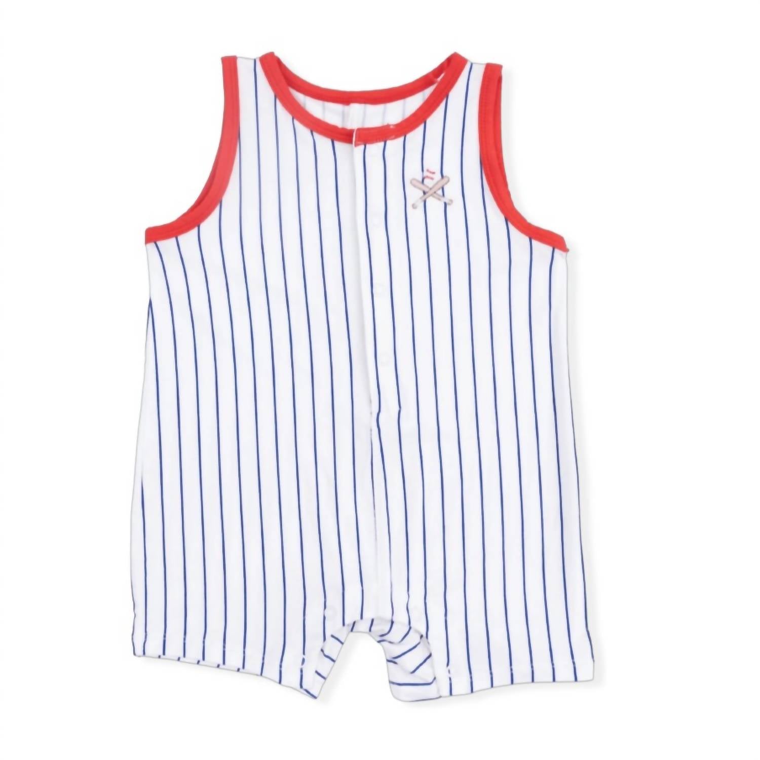 Angel Dear - Kids Baseball Stripe Bamboo Sleeveless Shortie Romper