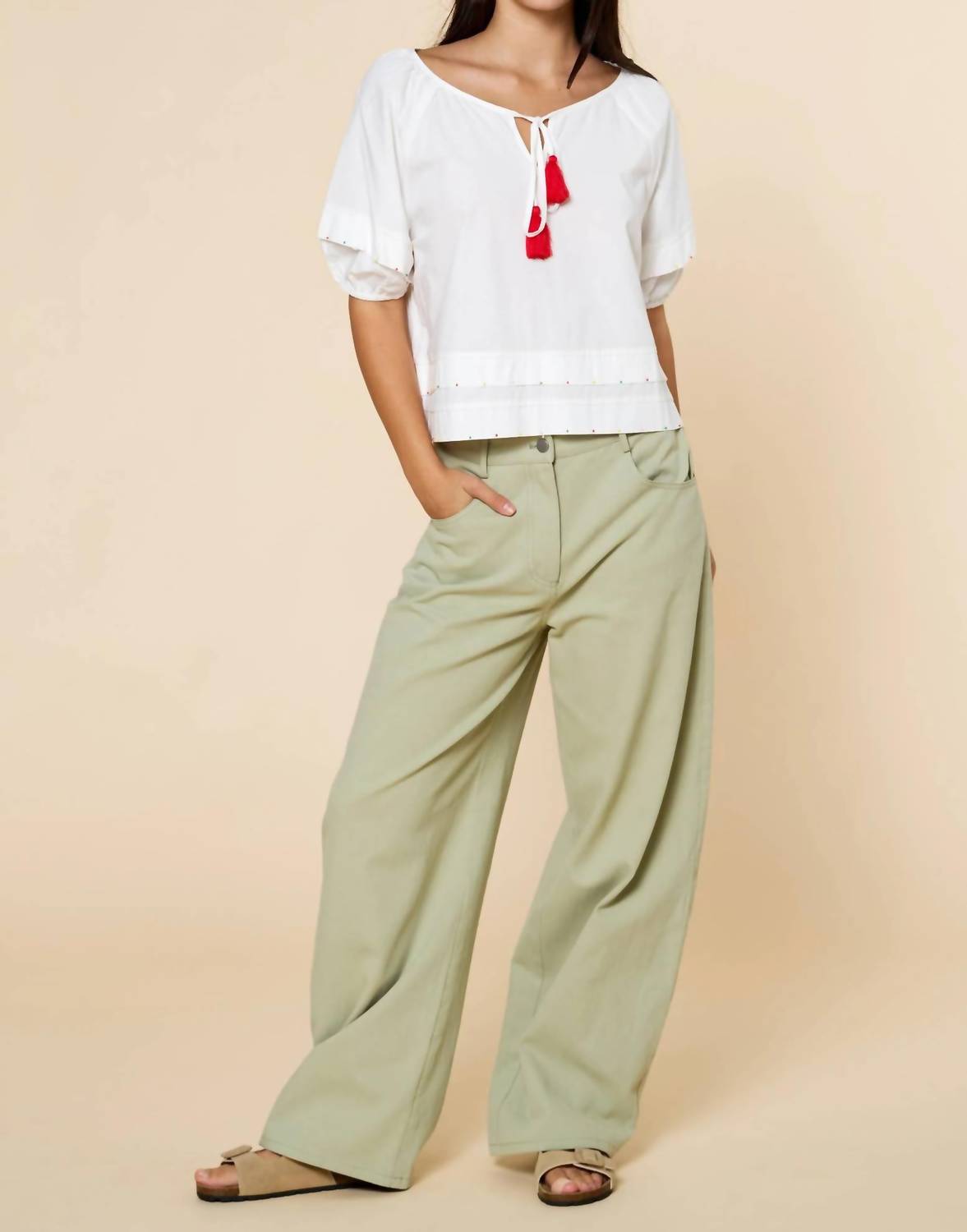 Lalavon - Tassel Tie Blouse