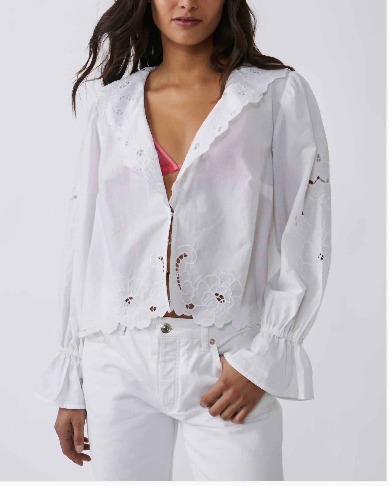 Free People Maisie cutwork top in white 2 - women's shirt - detail view