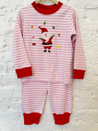SQUIGGLES Kids Juggling Santa Pajama Set in pink - kids' sleepwear - detail view