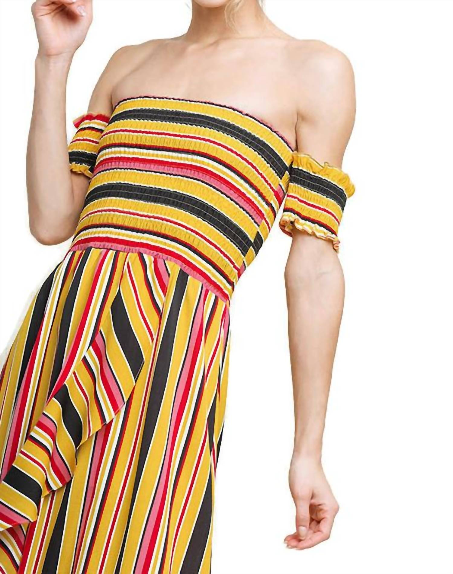 Umgee - Striped Ruffle Tulip Maxi Dress