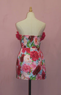 L'ATISTE Women's Floral Mini Dress in sky blue red mix - women's dress - detail view