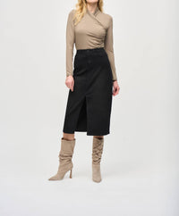 Joseph Ribkoff Long Sleeve Knitted Ruched Fitted Top in java - women's long sleeve top