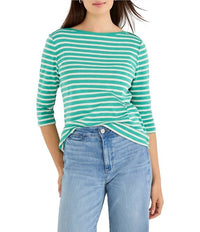 Nic + Zoe - 3/4 Sleeve Stripe Envelope Boatneck Tee