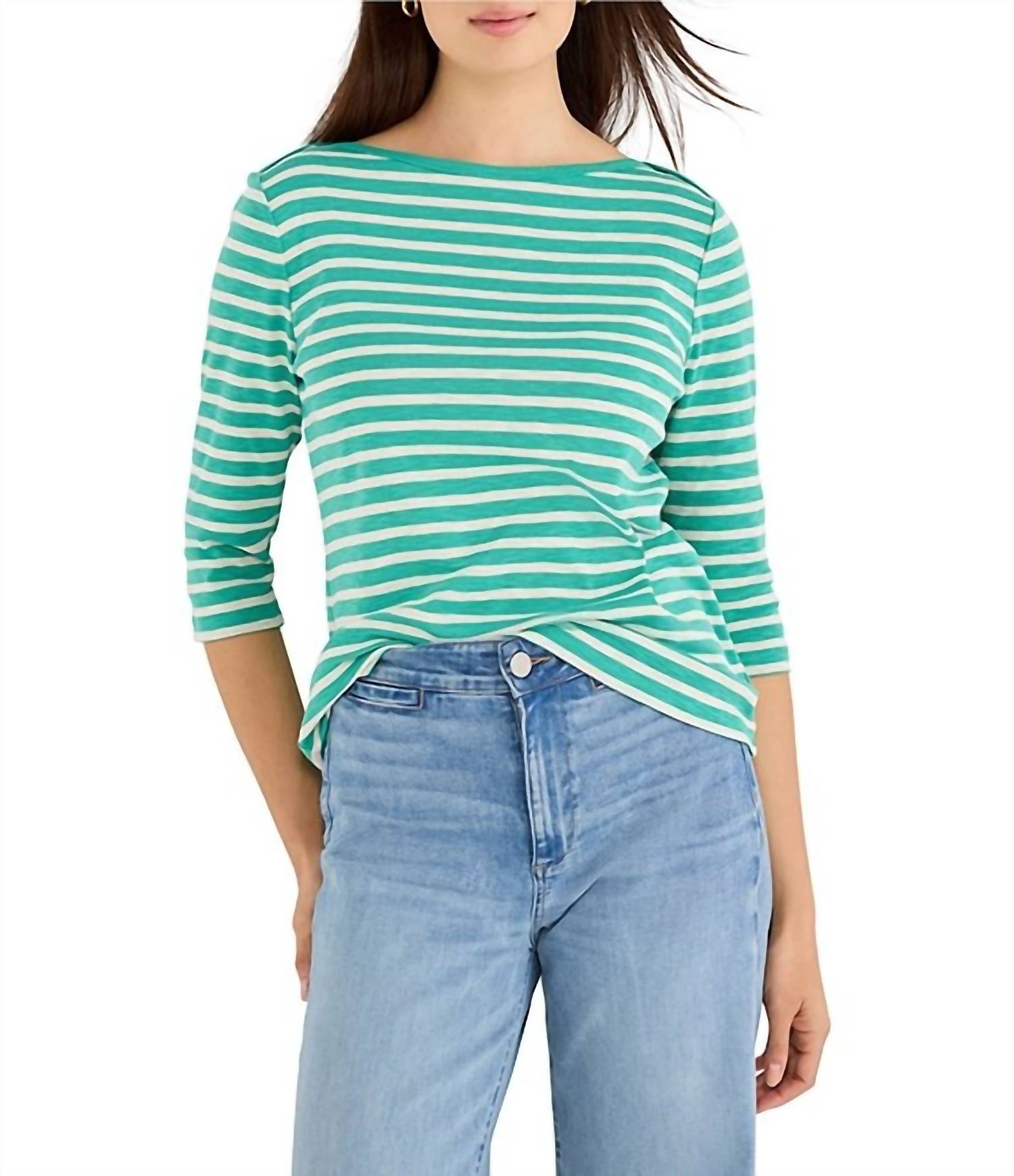 Nic + Zoe - 3/4 Sleeve Stripe Envelope Boatneck Tee